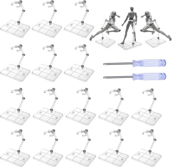 Action Figure Stand, 20Pcs Assembly Action Figure Display Holder Base, Figure Stands, 2Pcs Screwdriverfor Compatible with HG RG SD SHF Gundam 1/144, Clear