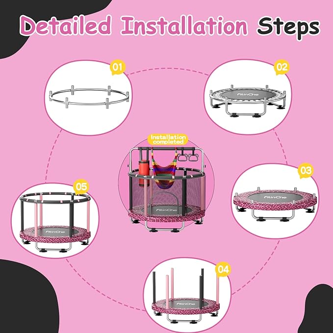 55" Toddler Mini Trampoline for Kids, Indoor Outdoor Toys with Swing, 440lbs Baby Kids Trampoline, Gymnastics Bar, Birthday Gifts for Boy Girl Age 1-8