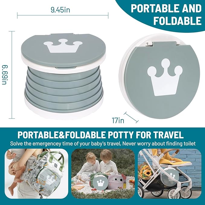 SunnySmile portable, foldable potty seat for toddler, Training Toilet Seat Emergency Toilet for Car, Camping, Outdoor, indoor (grey, small)