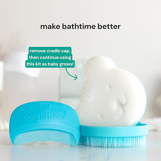 oogiebear Cradle Cap Brush Kit for Babies – Gentle and Safe Scalp Massage Care with Sponge, Brush, and Comb for Newborns and Babies