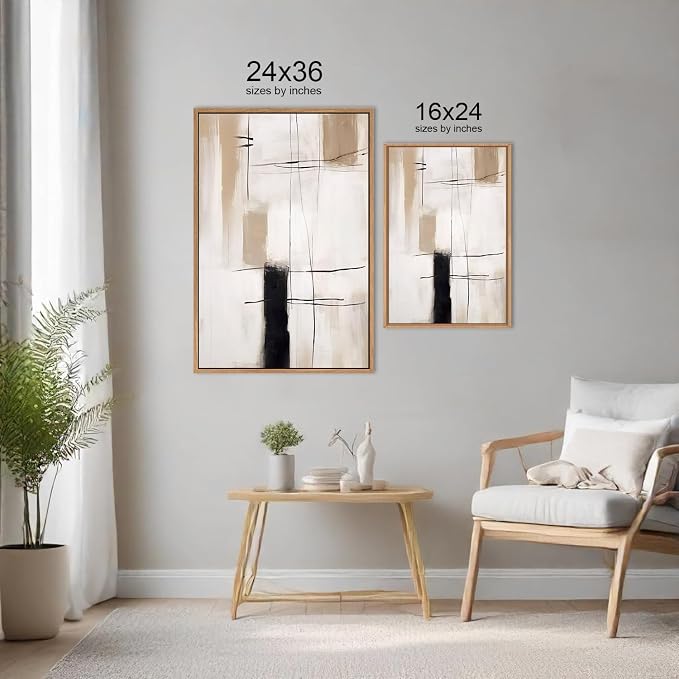 FWIEXA Modern Abstract Canvas Wall Art Set of 3, Framed Neutral Wall Decor, Large Black White Wall Painting, Beige Cream 24x36 Inch Prints Artworks for Living Room, Bedroom, Dining Room, Office