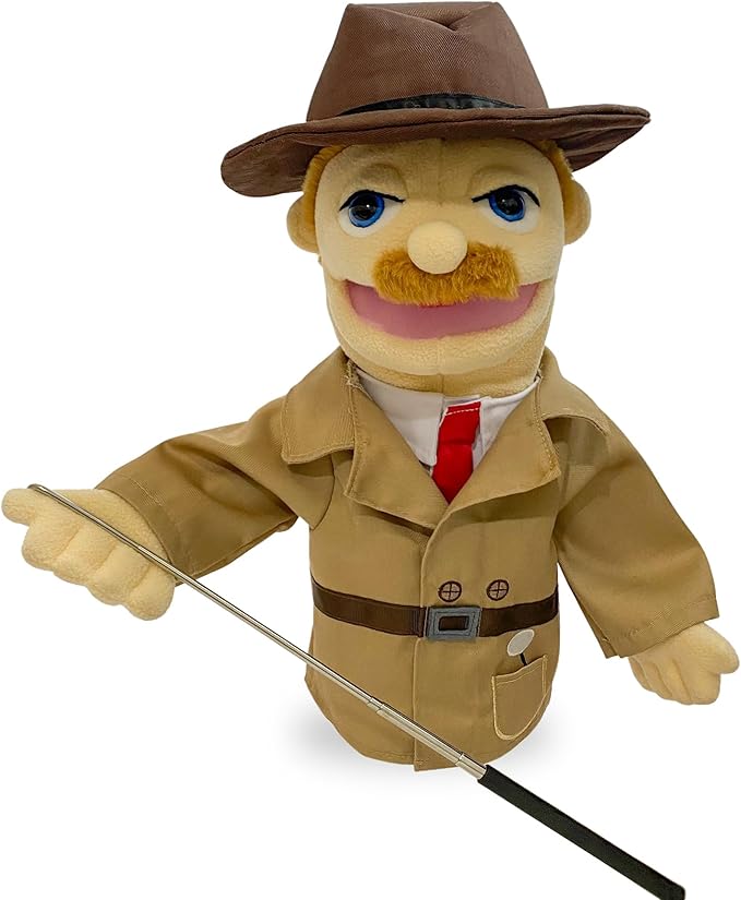 16"Puppet Entriloquist Puppet,Hand Puppets for Kids Plush Detective Puppets for Adults with Removable Mouth Puppets for Kids Ages 4-8，Hand Puppets for Adults with Scalable Puppet Control Rod