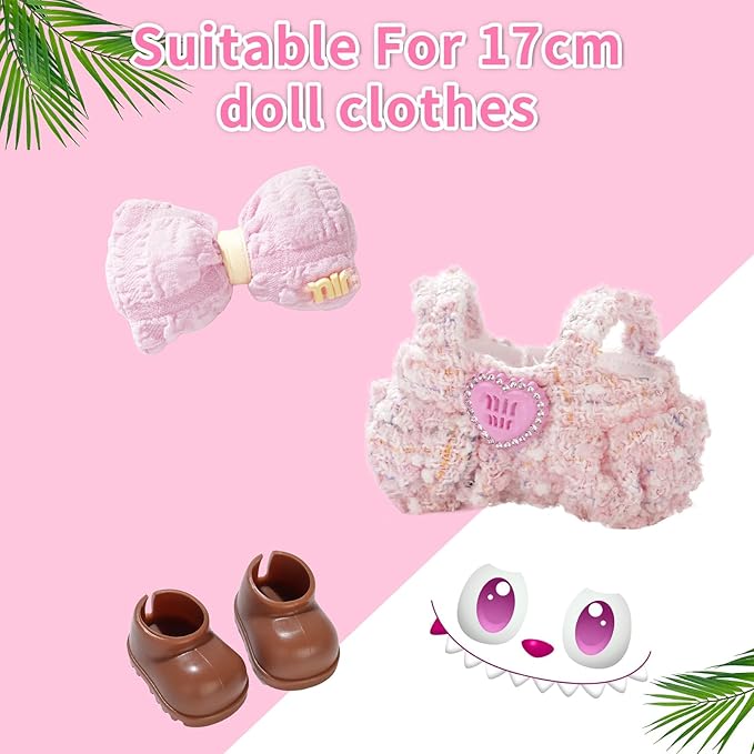 Cute Clothes for Doll Design Outfit Blind Mystery Box Accessories Mini La Boo-Boo Blah Bu Bu BuLafufu Ropa Plush Toy Stuff Dress Overalls Pajamas Hoodie Pink