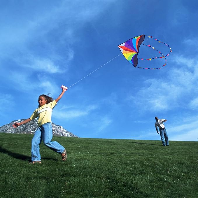 Delta Kite for Kids & Adults - Easy to Fly Large Single Line Beach Kite with 300ft String Handle Included, Perfect for Beginners, Teens