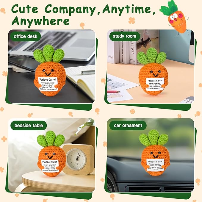 Emotional Support Crochet, Positive Crochet Carrot, Encouragement Gifts for Women Men Birthday Christmas Self Care Friends Coworkers Relaxation Gift Desk Home Fall Decor Inspirational Support