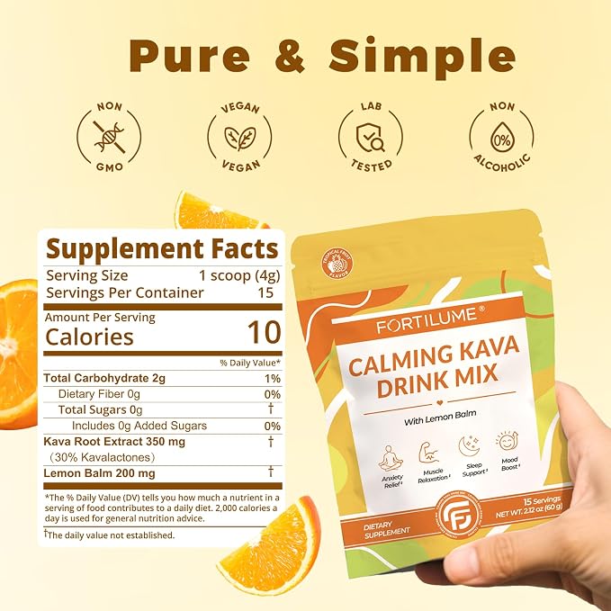 Calming Kava Drink Mix, Instant Kava Powder, Low-Calorie, Non-Alcoholic | Plant-Based Relaxation Alternative Beverage | 15 Servings (Tropical Fruit)