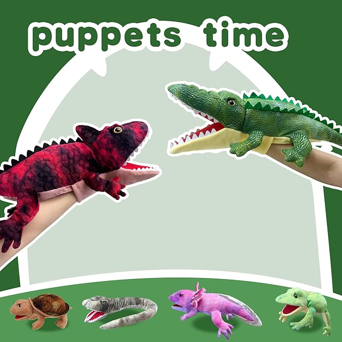 Puppets Hand Puppet Lizard Puppet,Large Puppets with Movable Mouth Puppet Role Play Story Animal,Soft Stuffed Animal Hand Puppets for Kids Ages 1-3