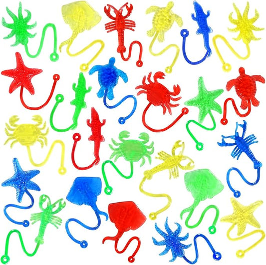 24PCS Ocean Animal Sticky Hands Toys for Kids, Rubbery Stretchy Sticky Goodie Bag Stuffers Toys for Party Favor Supplies, Colorful Sea Sticky Toy for Boys Girls Classroom Prizes