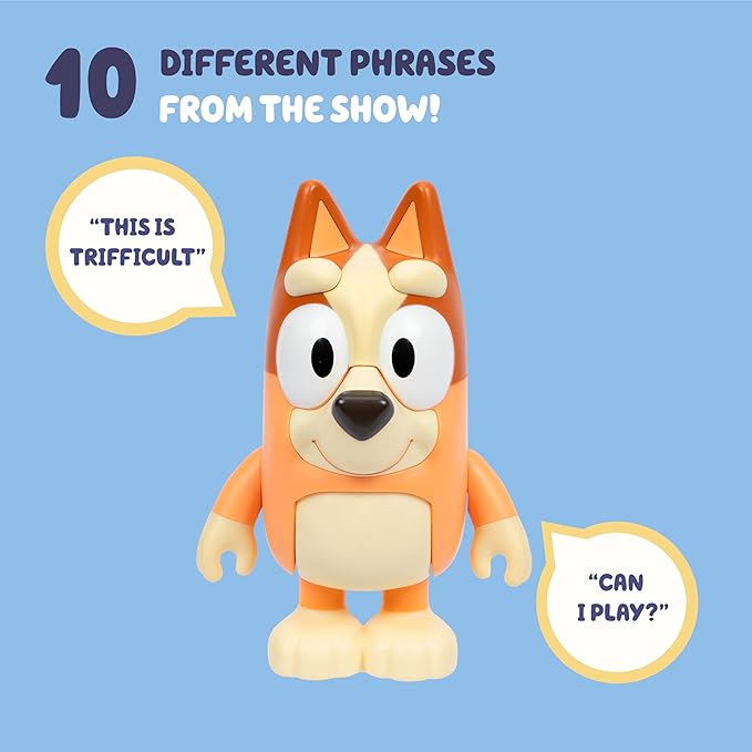 Bluey Talking Bingo Chat Mates Toy, Articulated, Talking Kids Toy with 10 Iconic Phrases, Interactive Play Figure Toys for Kids, Ages 3+