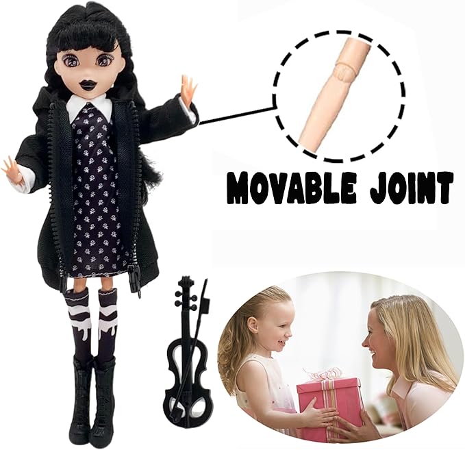 Dumwick 9'' Adams Doll with Gift Box, High Heels, Black Dress, and Hair, Perfect Christmas and Birthdays Toy Gift for Girls & Fans (NEW C)
