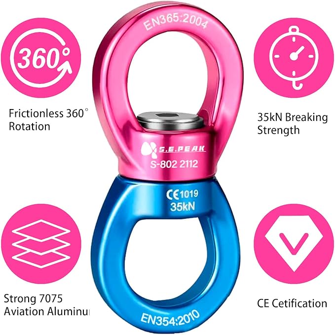 35kN Swing Swivel, CE Certified 360°Rotational Device, Silent Hanging Accessory for Tree Swing, Aerial Dance