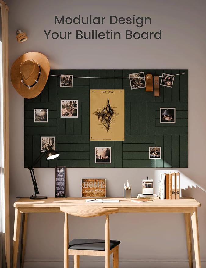 Fluxynara 48" x 36" Large Felt Bulletin Board, Pine Green | 12 Pack Cork Board Alternative with 60 Safe Adhesive Tabs, Pin Boards for Wall Decor, Home, Office, Classroom,Dorm
