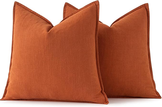 MIULEE Decorative Linen Pillow Covers 18x18 Inch Burnt Orange | Boho Farmhouse Fall Autumn Couch Throw Pillows for Bed, Pack of 2 Accent Modern Pillowcases, Sofa Livingroom Home Decor
