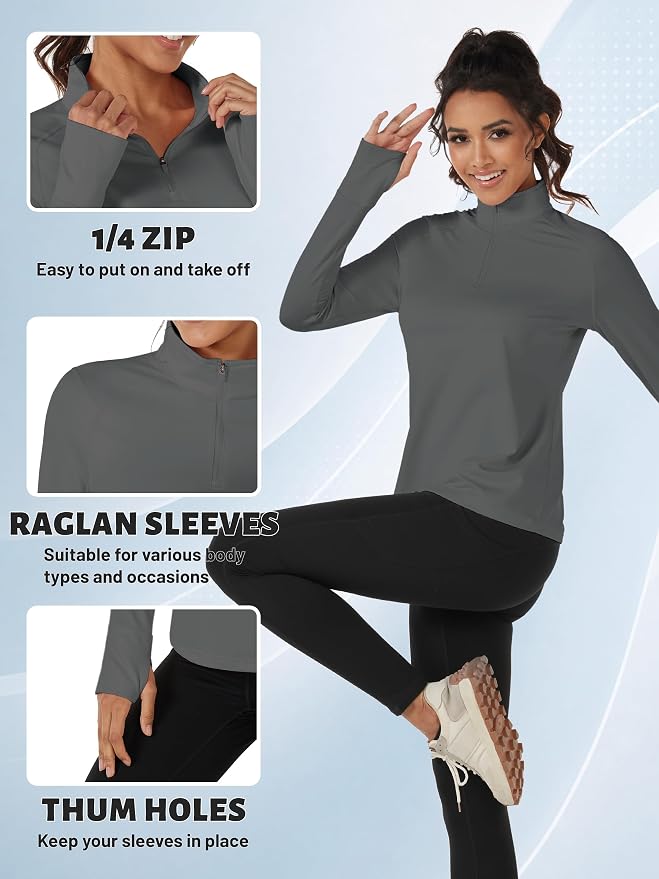TACVASEN Women's Quarter Zip Sweatshirt Fleece Long Sleeve Workout Pullover | Lightweight Breathable Thermal Fabric,Mock Neck Design,Athletic Tops,Ideal for Gym Running Activities