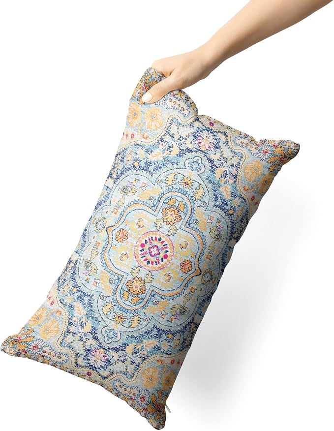 Snycler Boho Throw Pillow Covers 12x20 inch Set of 2 Burnt Blue Yellow Terracotta Rust Colored Throw Pillows Boho Home Decor for Bedroom Living Room Couch & Sofa (No Inserts)