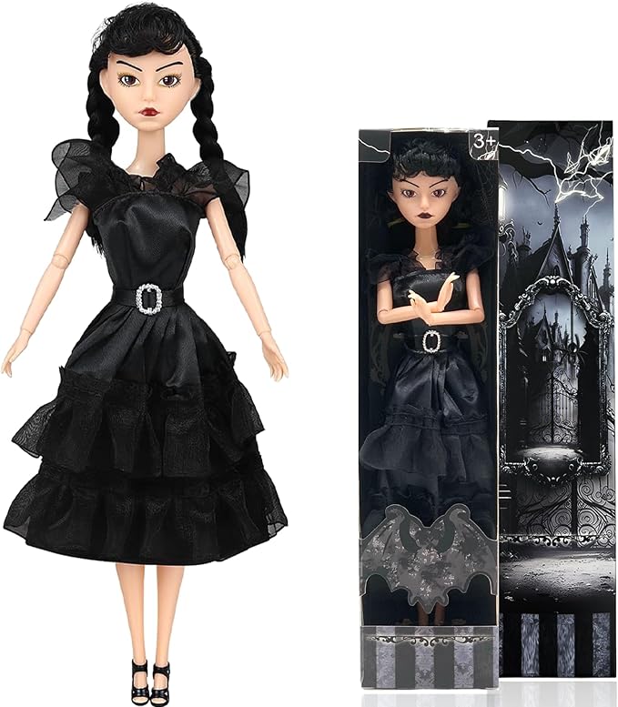 Dumwick 11.5'' Adams Doll with Gift Box, High Heels, Black Dress, and Hair, Perfect Christmas and Birthdays Toy Gift for Girls & Fans(A1)