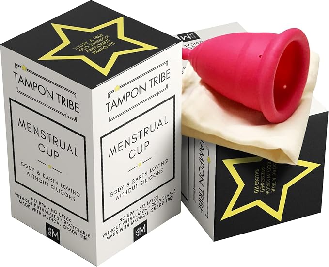 Tampon Tribe Organic Menstrual Cup for Women | Vegan Period Cup | 100% Free of Silicone, Toxins, & Chemicals - Crafted from Medical-Grade TPE | Patented Leak-Free Technology (25mL Capacity)