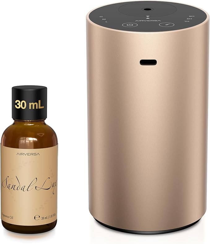 Airversa ADX Waterless Essential Oil Diffuser Starter Kit, Titanium | 30 mL ST 33# Hotel Scent Fragrance Oil, Battery Operated, Up to 600 sq ft, Portable for Home Car Office, ADXKit-30-E