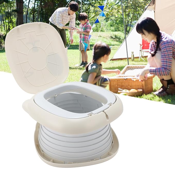 Semme Portable Foldable Travel Potty with Storage Bag Ideal for Car Camping Travel Lightweight Proof Cartoon Design for Easy Use (Grey)