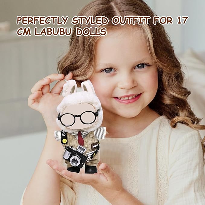 17cm Doll Clothes Set (6-Pcs Outfit), Stylish Clothing for Bunny Doll with Top, Pants, Shoes & Accessories, Just Clothes