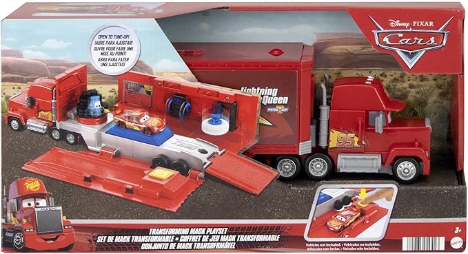 Mattel Disney and Pixar Cars Transforming Mack Playset, 2-in-1 Toy Truck & Tune-Up Station with Launcher, Lift & More, Movie-Inspired Graphics, Gift for Kids Ages 4 Years Old & Up