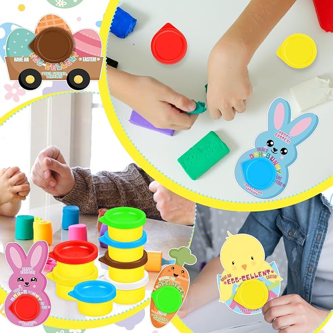 60 Pcs Easter Gifts Include 30 Play-Doh 30 Easter Cardstock for Easter Eggs Hunt Party Supplies Birthday Party Games Favors