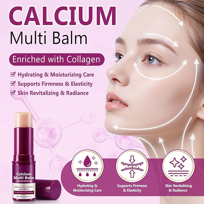 Calcium Enriched Multi Balm Stick, Collagen Moisturizing Stick, Nourishing Calcium Volume Multi-Purpose Balm, Skin Care All In One for Face, Eyes, Neck, Hydrating & Firming For All Skin Type 9g(3)
