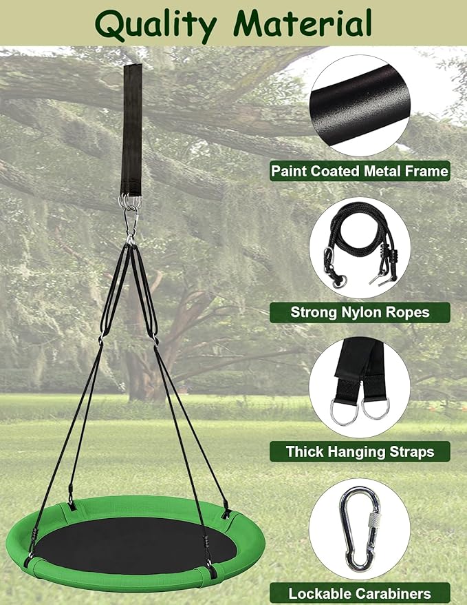 24 Inch Saucer Tree Swing Set for Kids & Adults, Adjustable Swing Sets for Backyard or Outdoor Playground, Green & Black, 1 Pack