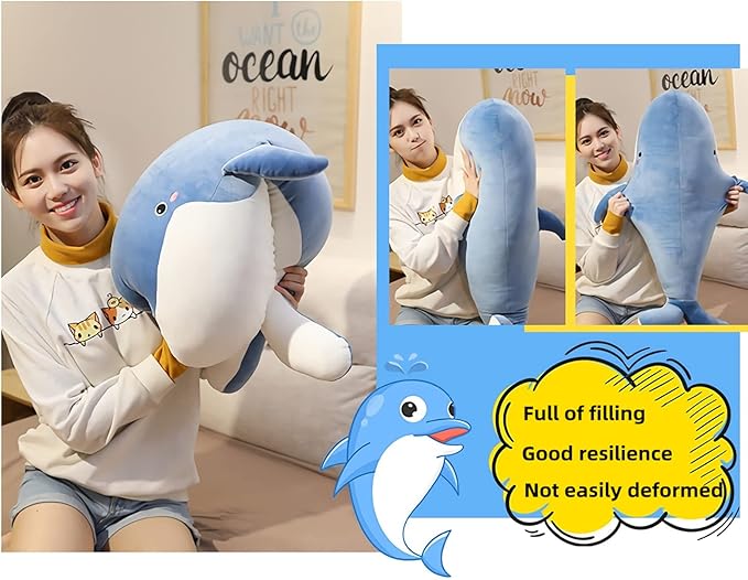 Blue Whale Plush Toy, Large Stuffed Animal, 31.4IN Super Soft Body Pillow, Whale Stuffed Animal for Girls & Boys