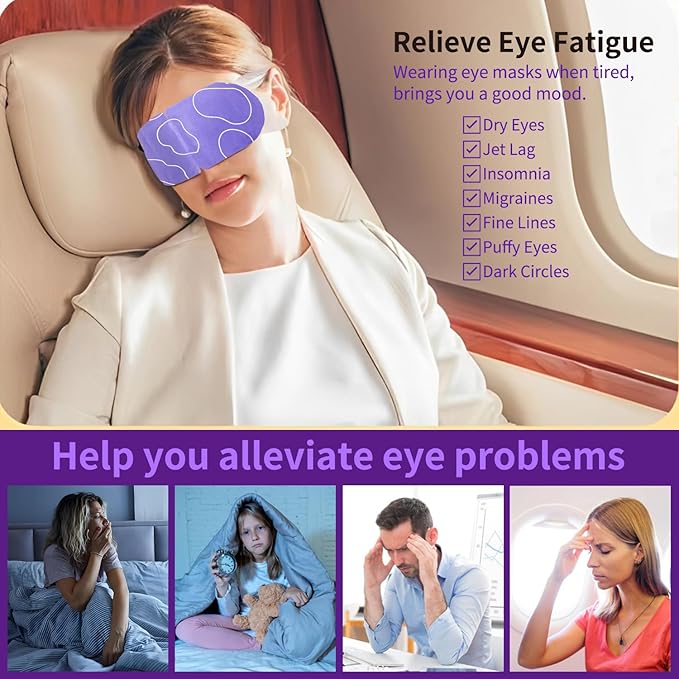 20 Packs Steam Eye Masks for Eyes, Warm Compress Eye Mask, Self Heating Eye Masks Help for Eye Spa, Disposable Heated Eyes Mask for Sleeping Relief Stress Eye Fatigue(Lavender)