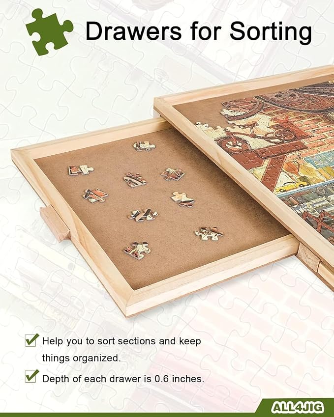 ALL4JIG 1000 Piece Rotating Puzzle Board with 4 Drawers 20.94"x28.74"Portable Wooden Jigsaw Puzzle Table for Adults Portable,Lazy Susan Spinning Puzzle Boards Birthday Gift for mom