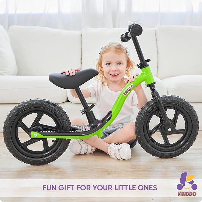 KRIDDO Toddler Balance Bike 2 Year Old, Age 24 Months to 5 Years Old, Early Learning Interactive Push Bicycle with Steady Balancing, Gift Bike for 2-5 Boys Girls, Green