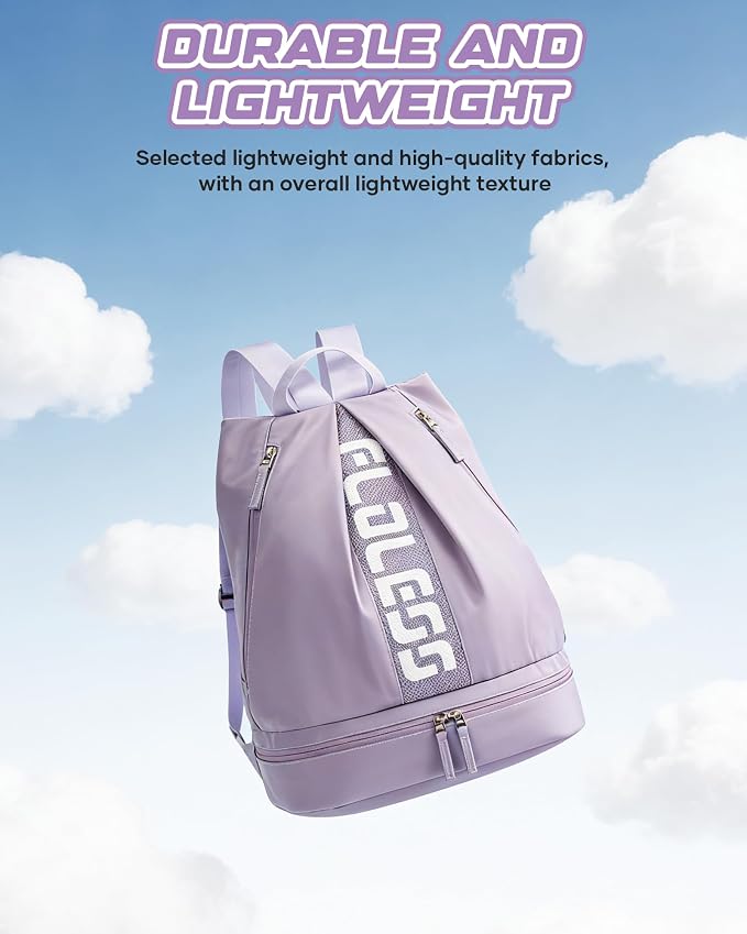 Gym Backpack for Women with Shoe Compartment, Sport Backpack Casual Daypack for Girls, Small Cheer Bag Outdoor Leisure with Toiletry Bag, Purple