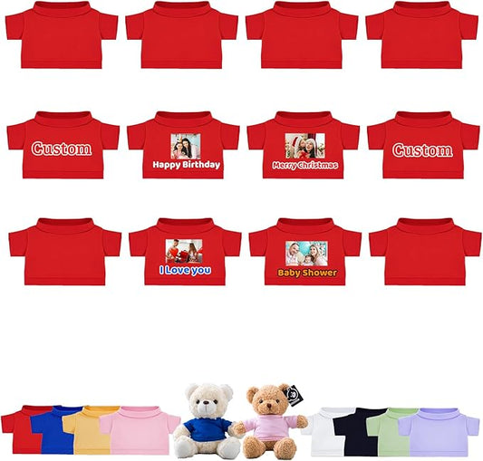 12 Pcs Custom Teddy Bear Clothes with Name Photo, Personalized Stuffed Animal Clothes for Teddy Bears Fit 8-16inch Stuffed Bear Clothing, Custom Doll Outfit Make Your Own Plush Doll Shirt