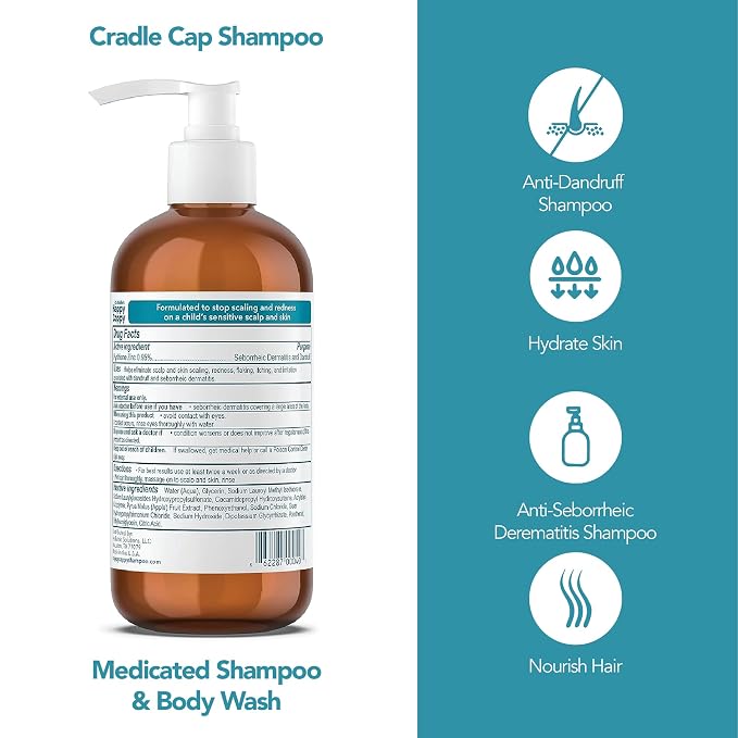 Happy Cappy Medicated Shampoo and Body Wash- Baby Dandruff Shampoo, Helps Cradle Cap and Seborrheic Dermatitis, Reduces Redness, Dermatologist Tested, Fragrance-Free- 8 Fl Oz (Pack of 3)