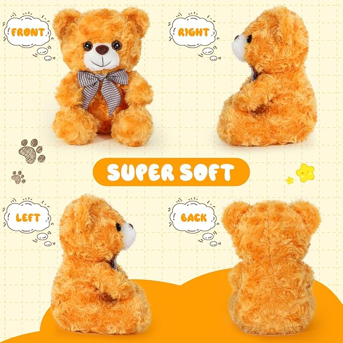 Teddy Bear Stuffed Animal, Bright Yellow Bear Plush Toy for Boys Girls Kids 3+, 8″ Soft Bear Gifts for Preschool Toddlers, Teddy Bear Baby Shower Decorations, Birthday Xmas Gift