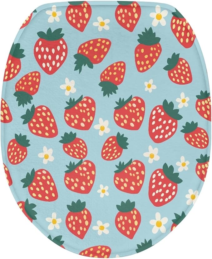 Strawberry Toilet Seat Cover, Bathroom Accessories Fits Most Round and Elongated Toilet Seats, Flannel Comfortable Toilet Lid Cover