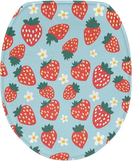 Strawberry Toilet Seat Cover, Bathroom Accessories Fits Most Round and Elongated Toilet Seats, Flannel Comfortable Toilet Lid Cover