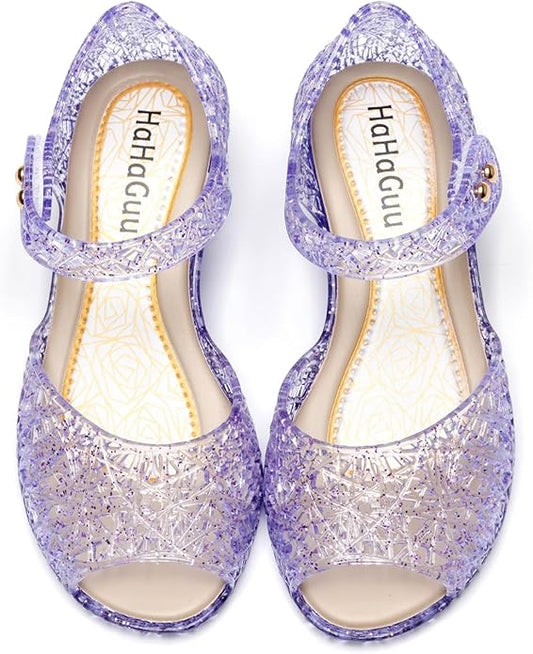 Princess Jelly Flats Shoes Girls Birthday Party Heels Snow Queen Cosplay Costumes Dress Up Sandals for Toddler Little Girls Big Kids