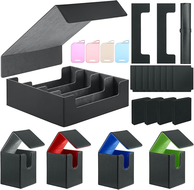 Deck Cases Bundle Hold Up to 5000 Trading Cards, Storage Boxes Set Included 4-Row Case, 4 Small Deck Cases, Game Mat and Foam Divders, Compatible with MTG, Commander, PTCG, Magic Cards