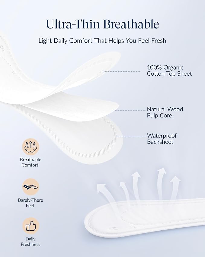 RPE Life 100% GOTS Organic Cotton Long Panty Liners for Women, 96 Count | Long breathable daily liners for women; ultra thin, unscented, chlorine-free, made for sensitive skin and everyday use.