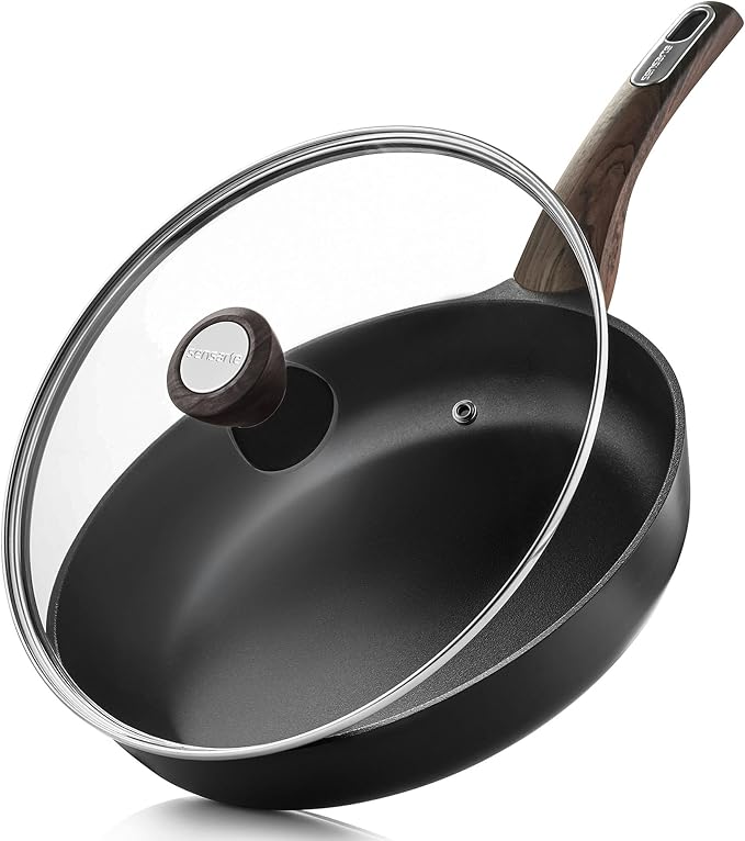 SENSARTE 11inch Nonstick Frying Pan Skillet with Lid, Black | Non Stick Pan Omelette Pans with Cover, Healthy Kitchen Cooking Chef's Pan with Cover, PFOA/PFOS Free, Induction Compatible