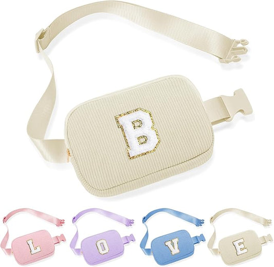 YOOLIFE Birthday Gifts for Kids, Small Crossbody Bag,Birthday Gifts for 3 4 5 6 7 8 9 10 11 12 13 Year Old Girl Kids White Initial Belt Bag Crossbody Bags for Teen Girls Sister Daughter Wife (White B)