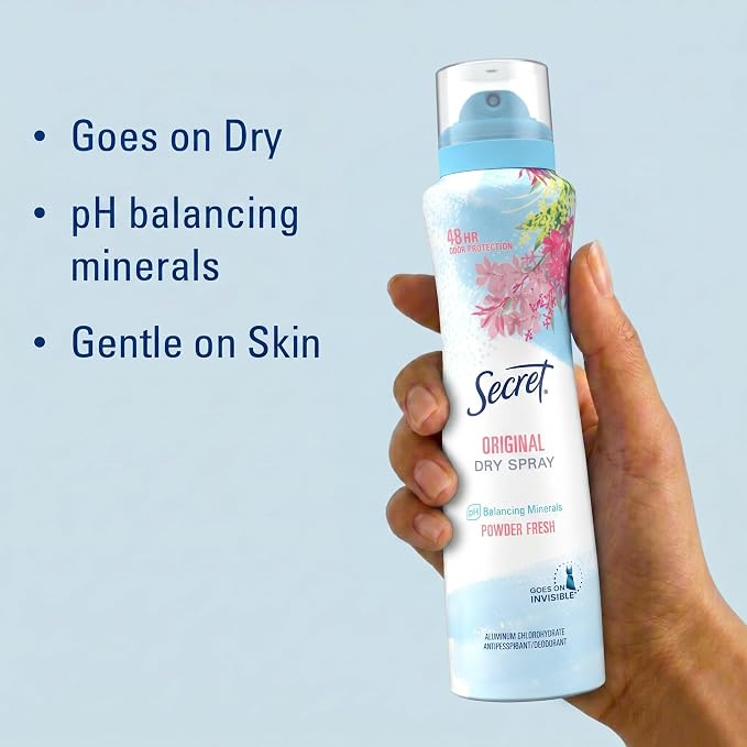 Secret Dry Spray Antiperspirant Deodorant for Women, 48hr Weightless Sweat & Odor Protection, Gentle on Skin, Powder Fresh Scent, 4.1 oz (Pack of 3)