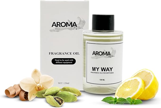 Essential Oils for Diffuser - My Way Fragrance Oil Blend - Luxury Hotel Inspired Aromatherapy Oils - Lush Leather, Cardamon and Lemon Scent - 120ml
