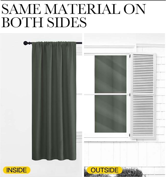 NICETOWN Bedroom Curtains Blackout Draperies - All Season Thermal Insulated Solid Rod Pocket Top Blackout Curtains/Drapes for Kid's Room (Dark Mallard, 1 Pair, 29 x 50Inch)