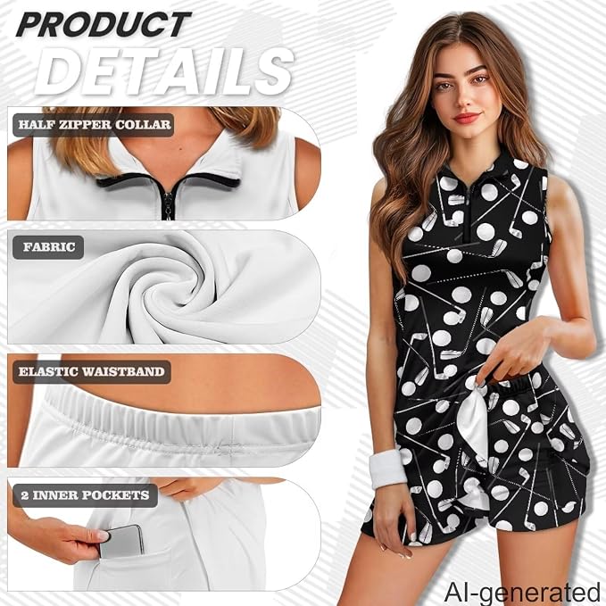 Golf Dress Tennis Dresses for Women with Built in Shorts and Pockets Sleeveless Athletic Dress Workout Dress