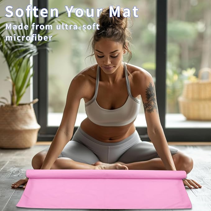 MIAOMIAO 2 Pack Non-Slip Hot Yoga Towel Set,Super Absorbent Microfiber in, 24.5" x 72" - Anti-Slip, Injury Free Design for Pilates, Yoga Mats, Exercise, and Fitness Gear Light Pink
