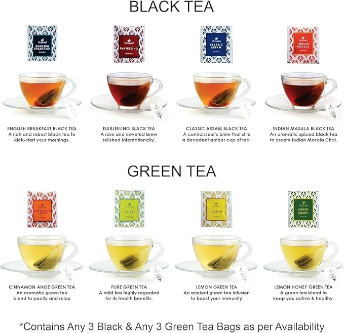 Octavius Tea Variety Pack | 6 Assorted Black & Green 50 Teas | Tea Sampler Pack of 2