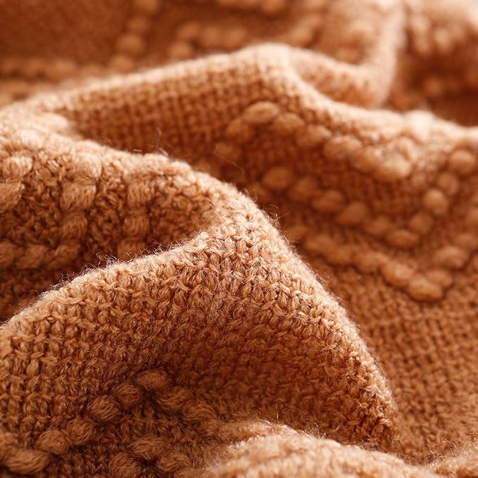BOURINA Almond Throw Blanket 50x60Inch Boho Knitted Soft Throw Sofa Blanket | Knitted Throw Blanket 50x60 Inches, Soft Lightweight Boho Weave Throw Decorative Couch Blanket for Living Room Bedroom Chair